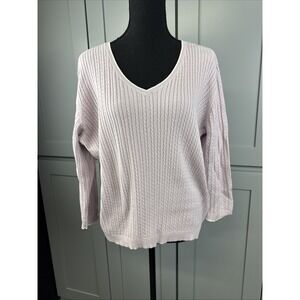 Ralph Lauren Sport Cable Knit Sweater Womens XL Purple V Neck Preppy Timeless‎